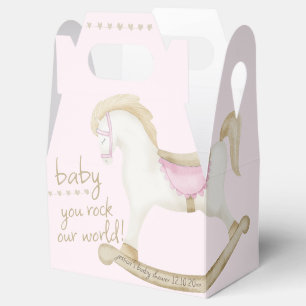Pink Boho Vintage Rocking Horse Cowboy Baby Shower Favor Box