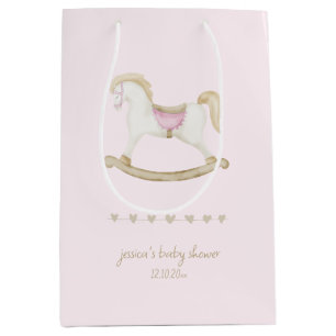 Pink Boho Vintage Rocking Horse Cowboy Baby Shower Medium Gift Bag