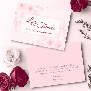 Pink Boho Watercolor Floral Love & Thanks Wedding Thank You Card