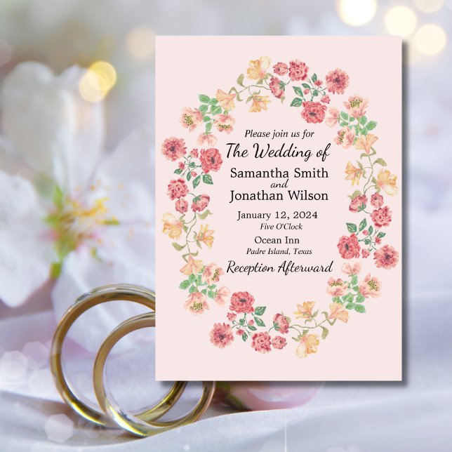 Pink Boho Watercolor Flowers Wedding  Invitation (Creator Uploaded)
