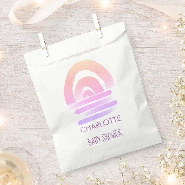 Pink Boho Watercolor Rainbow Girl Baby Shower Favour Bag (Clipped)