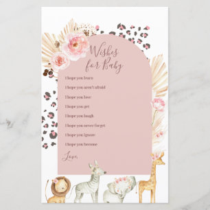 Pink Boho Wild Animals Wishses for Baby