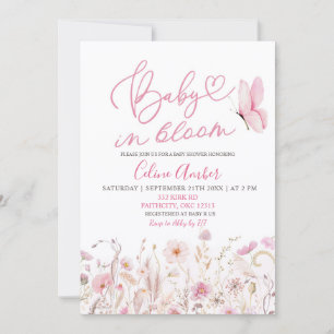 Pink Boho Wildflower Baby in Bloom Baby Shower Invitation