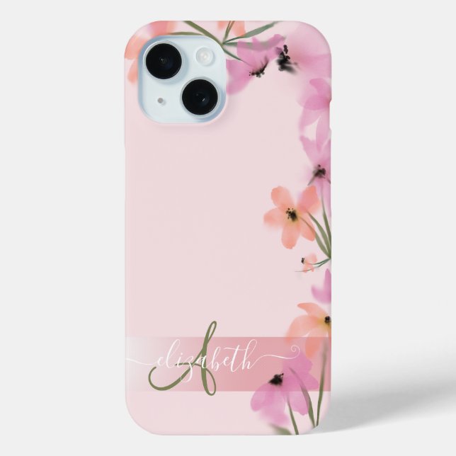 Pink Boho Wildflower Meadow Monogram     Case-Mate iPhone Case (Back)