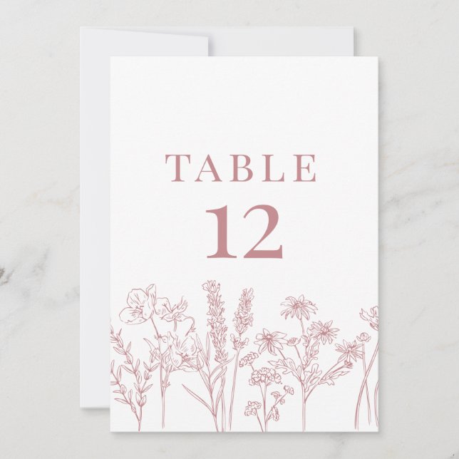 Pink Boho Wildflower Table Card Number (Front)
