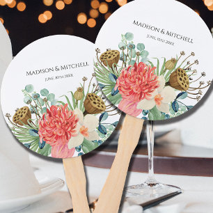 Pink Boho Wildflower Watercolor Bouquet Wedding Hand Fan