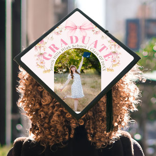 Pink Boho Wildflowers Graduation Cap Topper