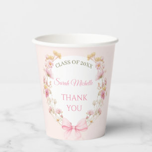 Pink Boho Wildflowers Graduation Party Paper Cups