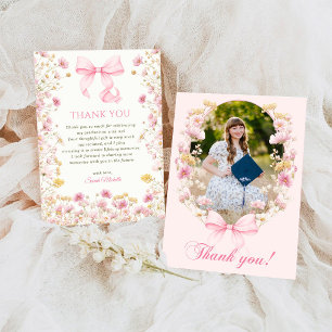 Pink Boho Wildflowers Graduation Party  Thank You Card