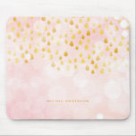 Pink Bokeh and Raindrops Gold Foil Confetti Mouse Pad<br><div class="desc">Add a feminine accent to your workspace with this personalized mousepad. It features pink and white ombre background with gold foil raindrops confetti. Personalize by adding a name or short phrase. This gold foil heart mousepad will be perfect as a gift.</div>