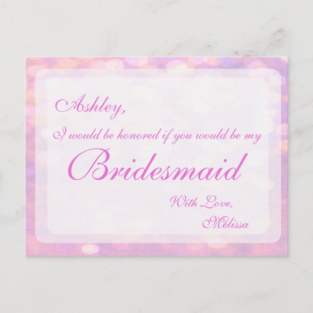 Pink Bokeh | Bridesmaid Postcard (Front)