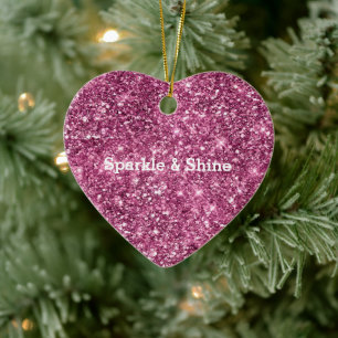 Pink Bokeh Glitter Ceramic Ornament
