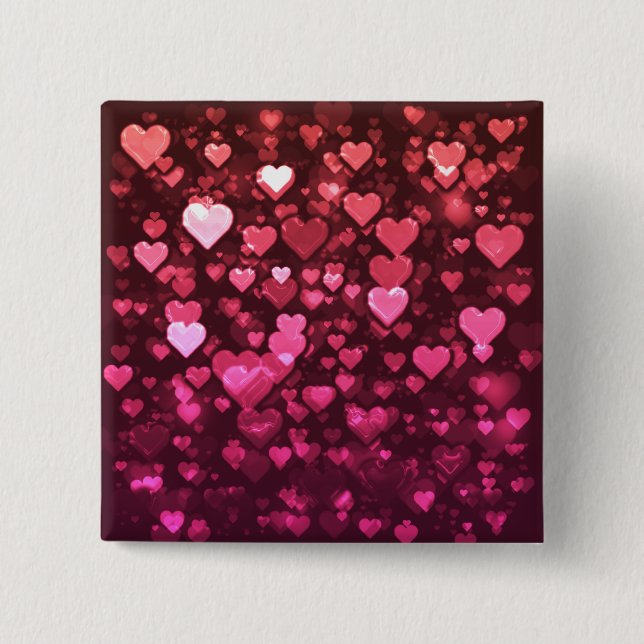 Pink Bokeh Hearts Digital Background Wallpaper 2 Inch Square Button (Front)