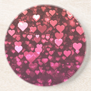 Pink Bokeh Hearts Digital Background Wallpaper Coaster