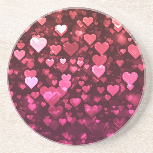 Pink Bokeh Hearts Digital Background Wallpaper Coaster (Front)