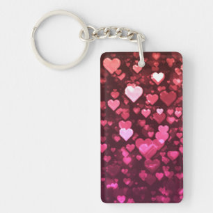 Pink Bokeh Hearts Digital Background Wallpaper Keychain
