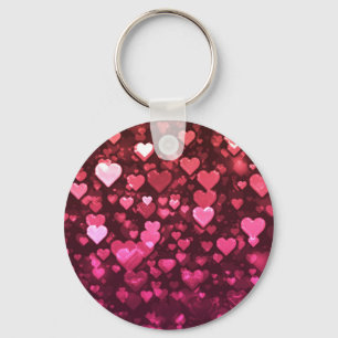 Pink Bokeh Hearts Digital Background Wallpaper Keychain