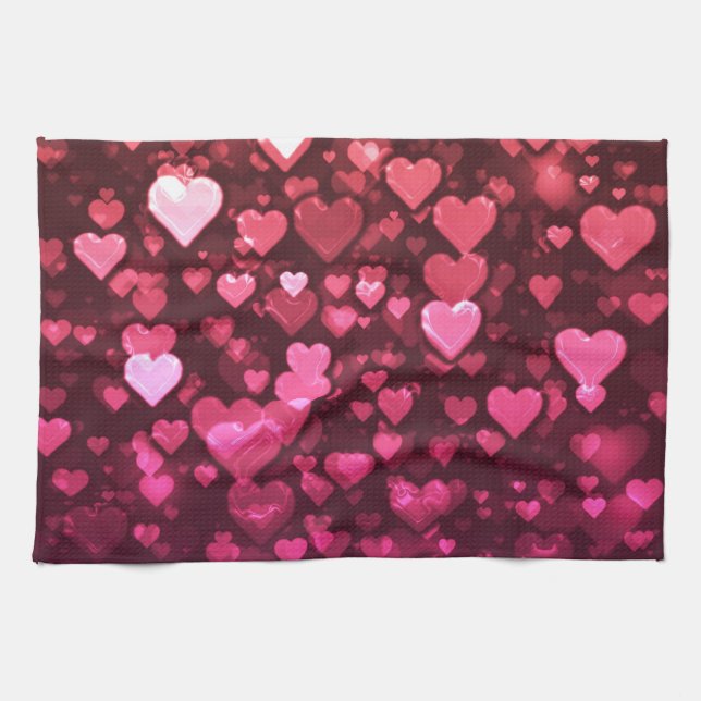 Pink Bokeh Hearts Digital Background Wallpaper Kitchen Towel (Horizontal)