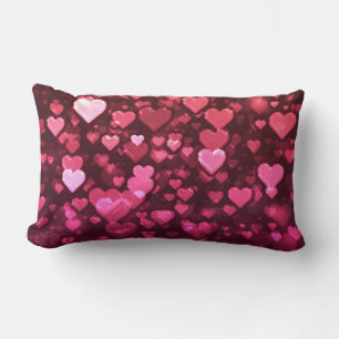 Pink Bokeh Hearts Digital Background Wallpaper Lumbar Pillow
