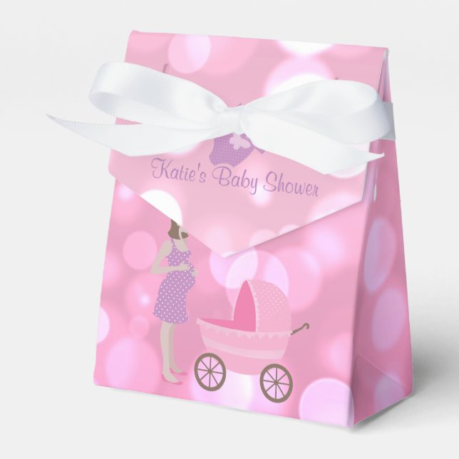 Pink Bokeh Mom-To-Be Carriage Baby Shower FavorBox Favor Box (Front Side)