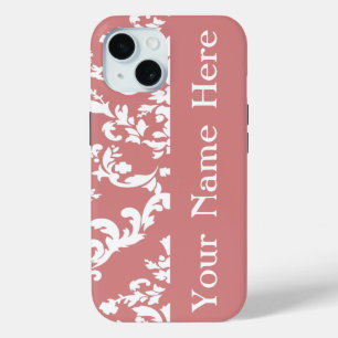 Pink Bold Damask w/ name @ Emporiomoffa iPhone 15 Case