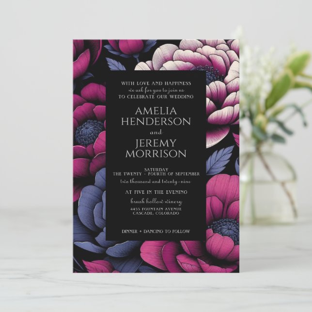 Pink Bold Floral with QR Code Invitation (Standing Front)