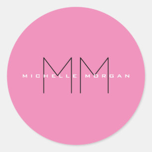 Pink Bold Monogram Modern Minimalist Name Initials Classic Round Sticker