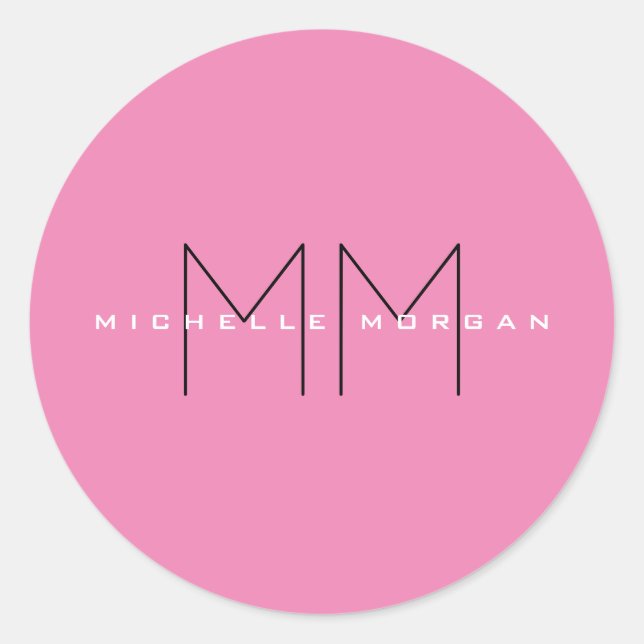 Pink Bold Monogram Modern Minimalist Name Initials Classic Round Sticker (Front)