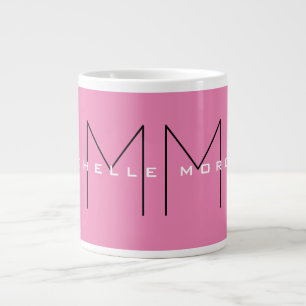 Pink Bold Monogram Modern Minimalist Name Initials Large Coffee Mug