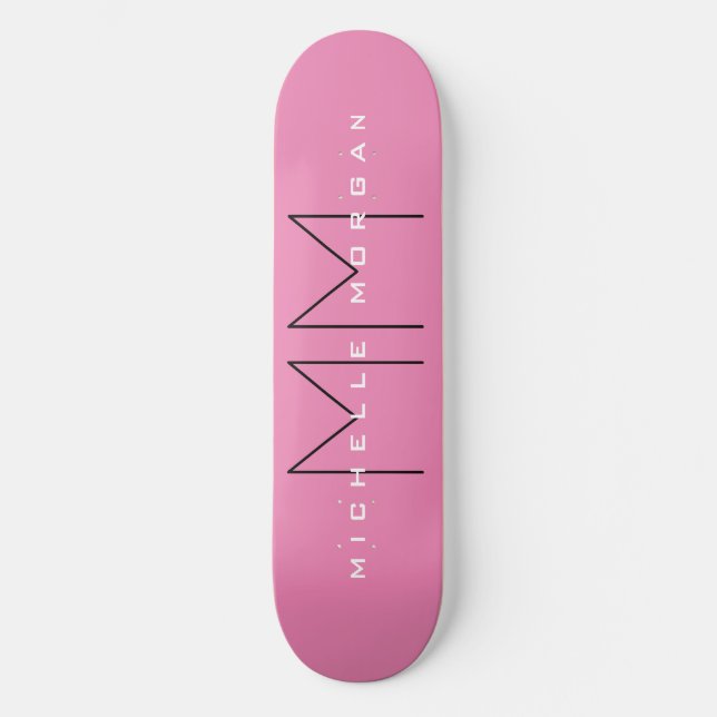 Pink Bold Monogram Modern Minimalist Name Initials Skateboard (Front)