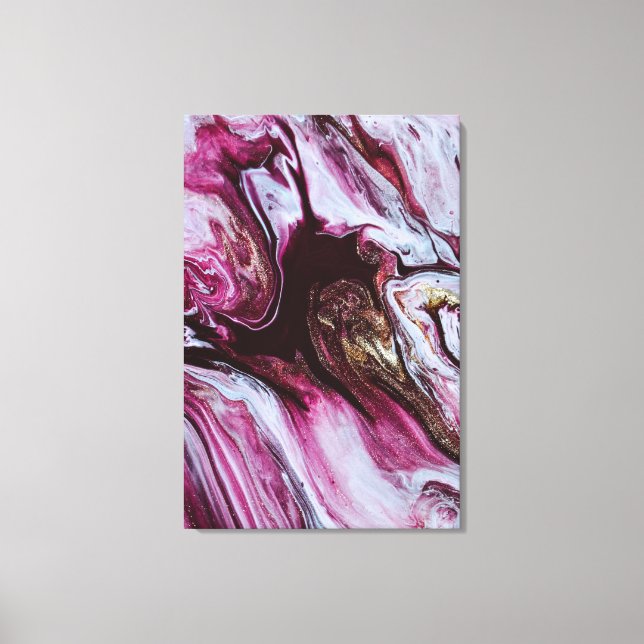 Pink & Bold Red Abstract Fluid Art Canvas Print (Front)