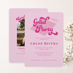 Pink Bold Tassel Grad Party Invitation with Photo 