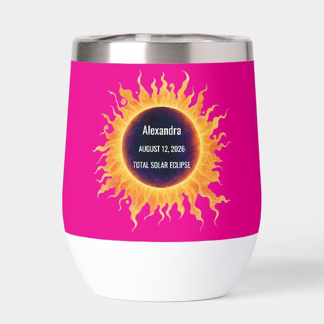 Pink Bold Watercolor Total Solar Eclipse 2026 Name (Back)