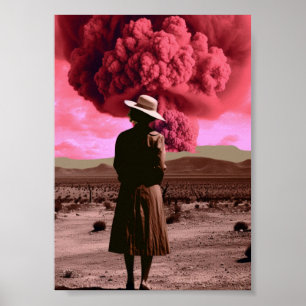 Pink bomb smoke vintage dystopia poster