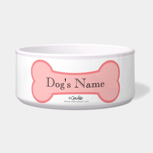 Pink Bone Personalized Dog Bowl (Front)