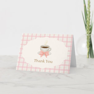 Pink Bonjour Cafe Bébé Coffee Gingham Baby shower Thank You Card