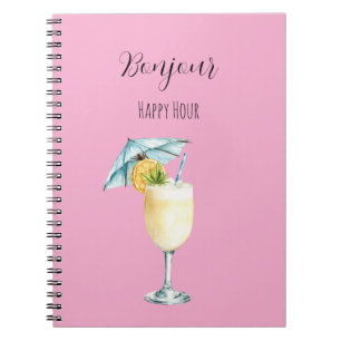 Pink Bonjour Happy Hour Drink Notebook