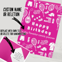 Pink 💗 Bonne Anniversaire 🎾 Carte de Tennis