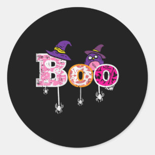 Pink Boo Spider Owl Scary Halloween Costume Women Classic Round Sticker