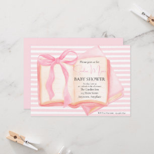 Pink Book and Stripes Baby Shower Invitation