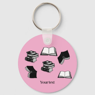 Pink Bookish Bibliophile Librarian Book Pattern Keychain