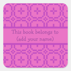 Pink Bookplates to Personalize: Welsh Tapestry Square Sticker