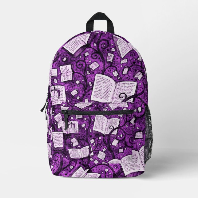 Pink Books Background Printed Backpack (Front)