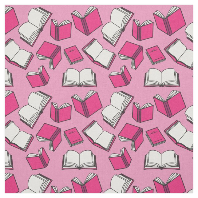 Pink Books Pattern Cute Book Reader Pattern Fabric (Swatch)