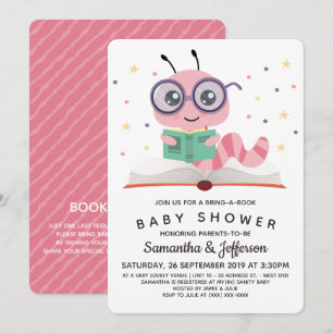Pink Bookworm Book Baby Shower Invitation