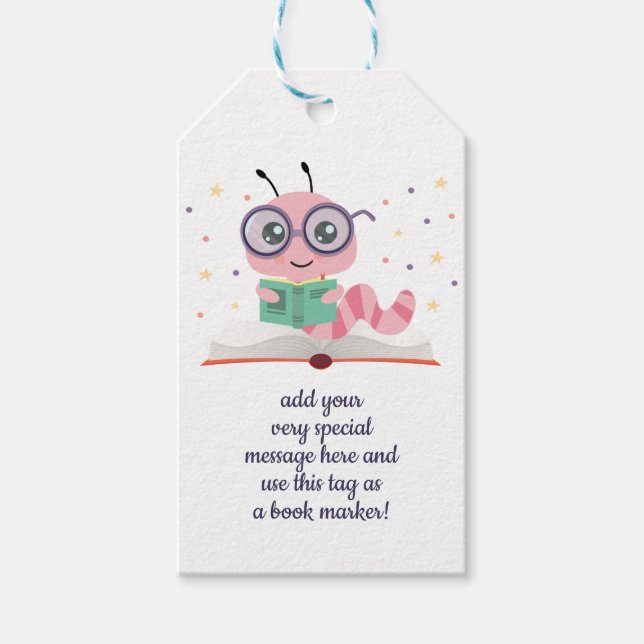 Pink Bookworm Bookmark Gift Tags (Front)