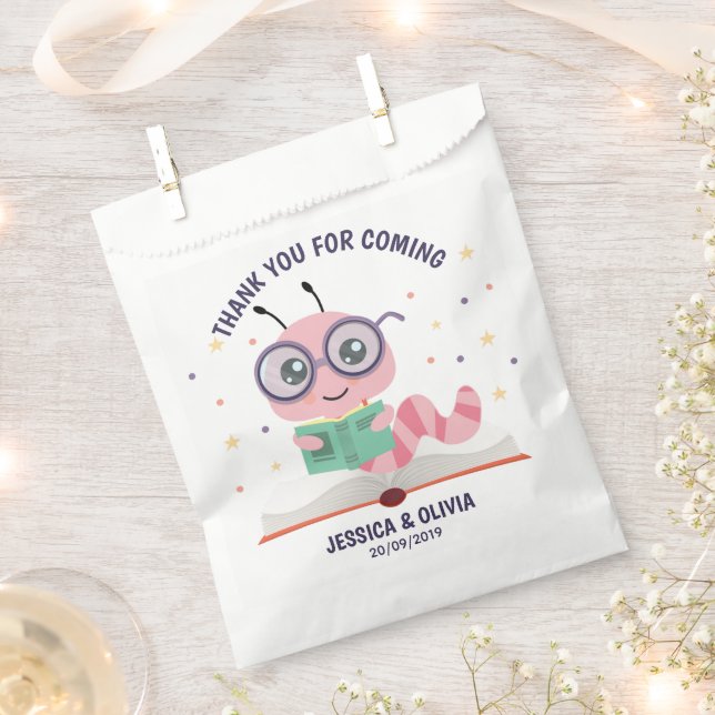 Pink Bookworm Theme Favour Bag (Clipped)