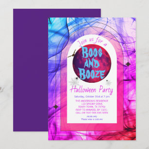 Pink Boos and Booze Spooky Adult Halloween Party Invitation