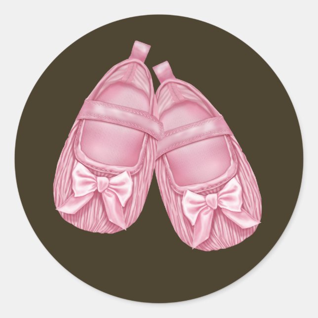 Pink Booties Baby Shower Classic Round Sticker (Front)