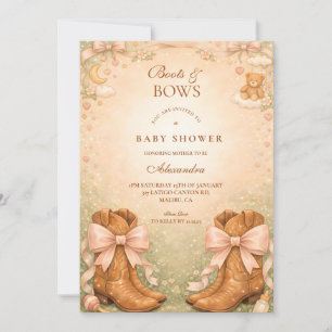 Pink Boots And Bows Girl Baby Shower Invitation